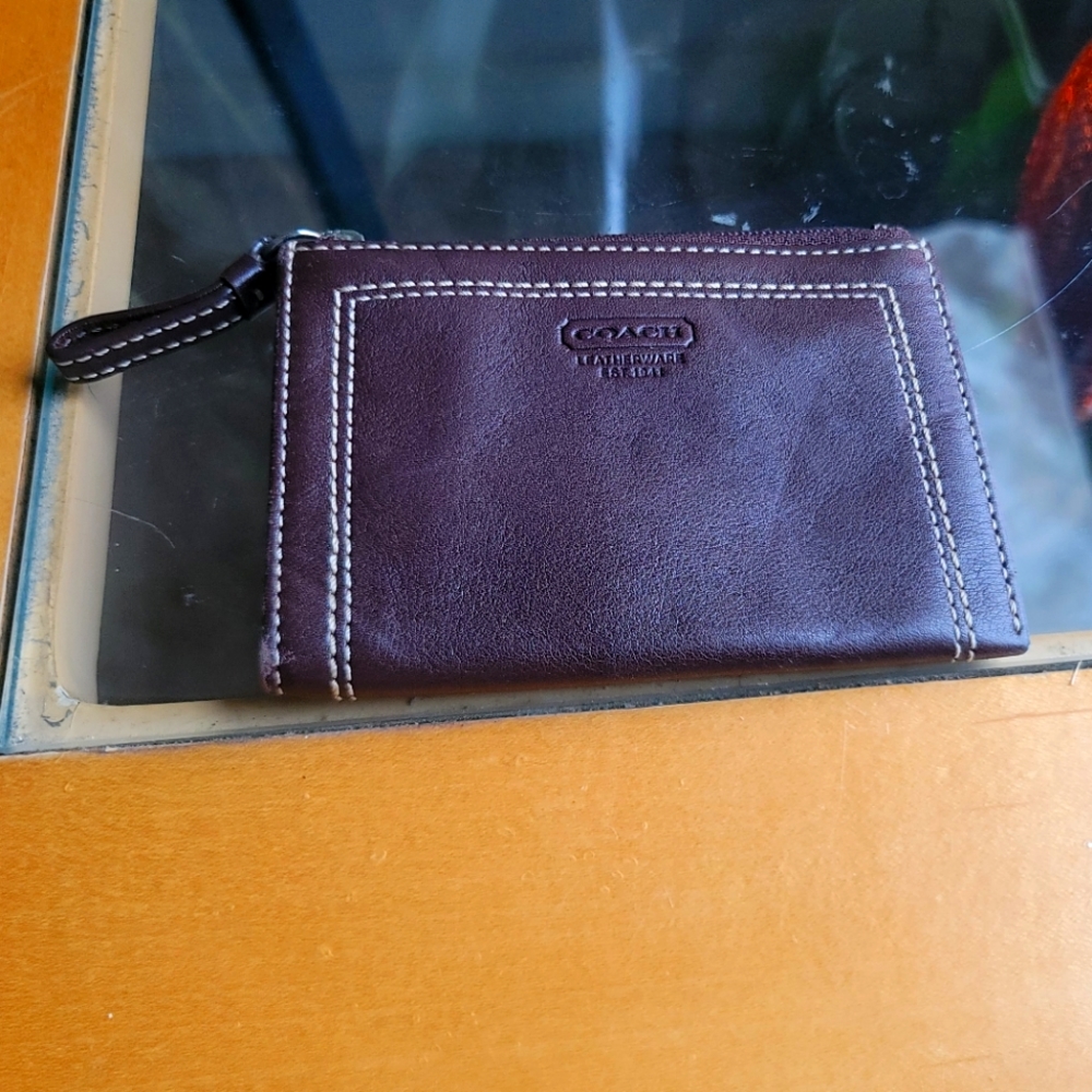 Coach Chocolate Brown Leather Key & Card Wallet